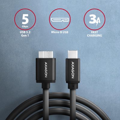 Data and power suply cable, 1 m, BUMM3-CM10AB, USB Type C to USB Type Micro-B