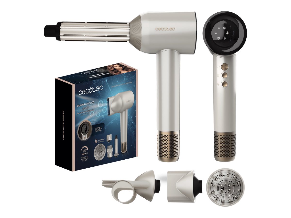 Cecotec Hair dryer, DryGlam Waves Champagne, 1600 W, Number of temperature settings 3, Ionic function, Champagne, Diffuser nozzle