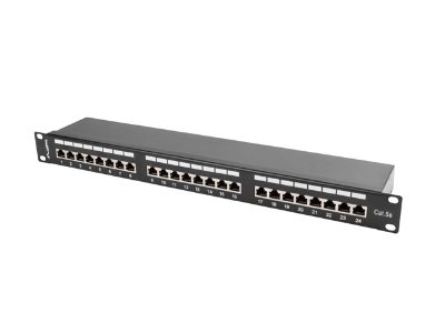 Patch Panel 24 Port 1U 19" CAT.5E FT with Cable Organizer Shielded, PPS5-1024-B, Black