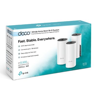 Whole Home Mesh WiFi System, Deco M4 (3-Pack), 802.11ac, 300+867 Mbit/s, 10/100/1000 Mbit/s, Ethernet LAN (RJ-45) ports 2, Mesh Support Yes, MU-MiMO Yes, No mobile broadband, Antenna type 2xInternal, No