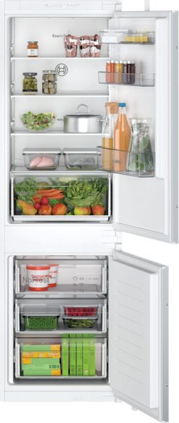 Refrigerator, KIN86NSE0, Energy efficiency class E, Built-in, Combi, Height 177.2 cm, No Frost system, Fridge net capacity 184 L, Freezer net capacity 76 L, 35 dB, White