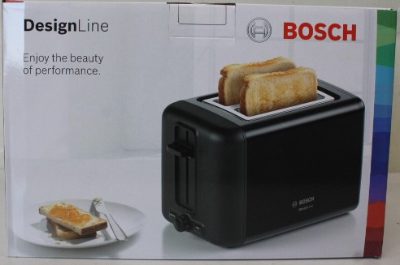 Bosch DesignLine Toaster, TAT3P423, Power 970 W, Number of slots 2, Housing material Stainless steel, Black, DAMAGED PACKAGING AND ITEM BODY