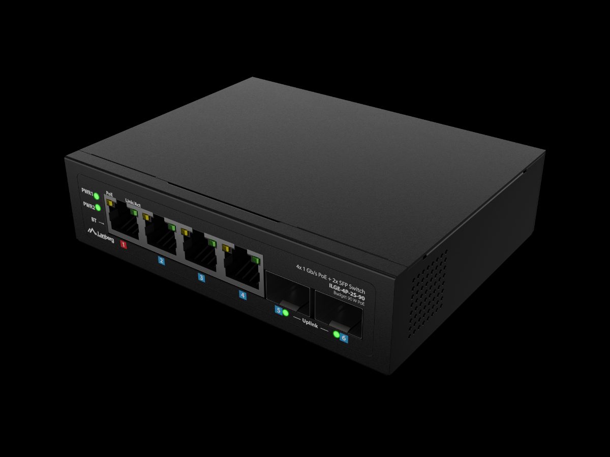 Switch Light IndustrialPoE 1xBT 3xAT 2xSFP Din Unmanagment Gigabit Ethernet, ILGE-4P-2S-90, Unmanaged, Din rail