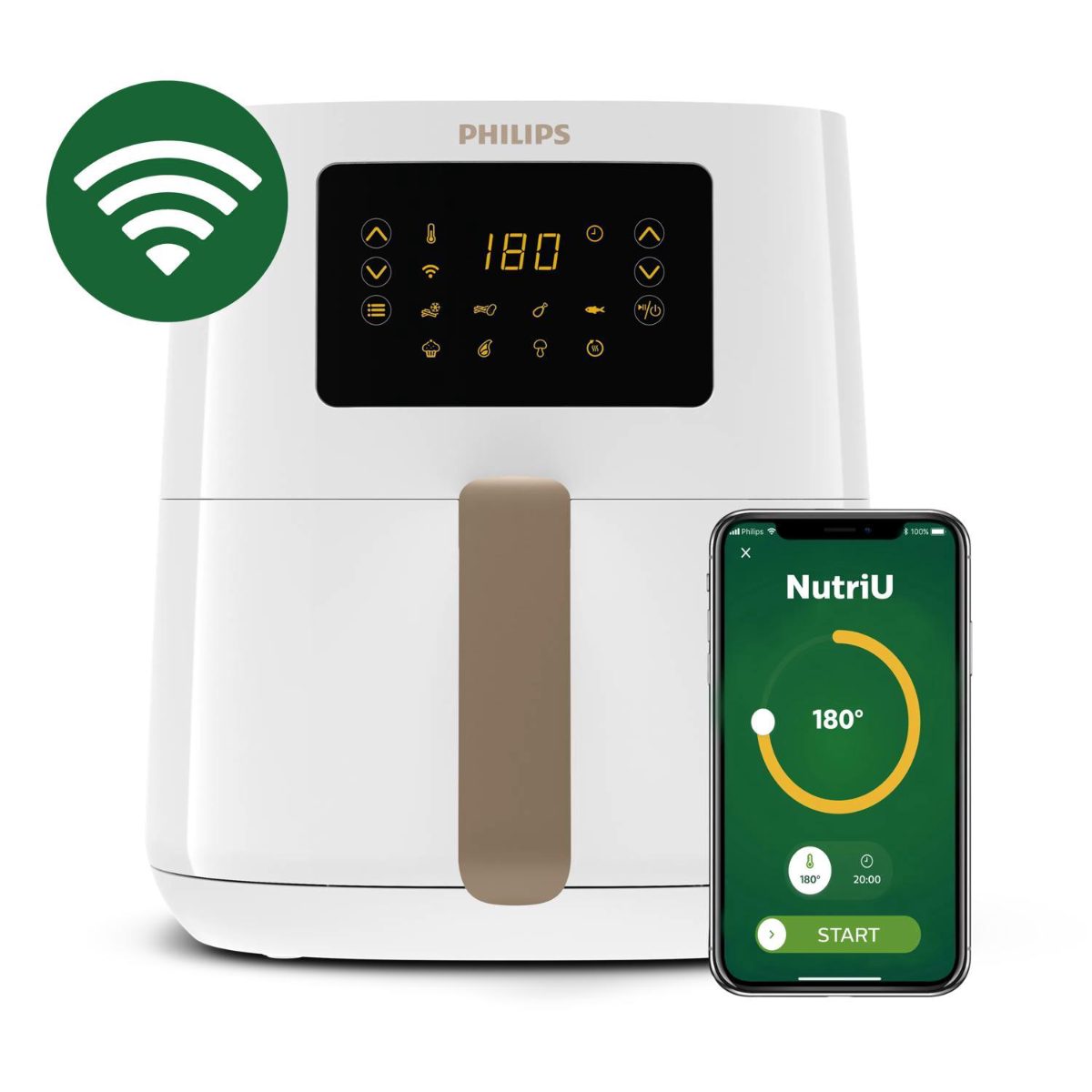 Airfryer Connected, HD9255/30 Series 5000, Power 1400 W, Capacity 4.1 L, White