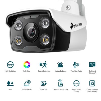 VIGI 4MP Outdoor Full-Color Network Camera, VIGI C340, Bullet, 4 MP, 4 mm, IP66, H.265+/H.265/H.264+/H.264, MicroSD