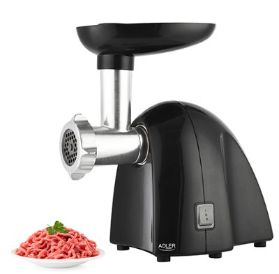 Meat mincer, AD 4811, Black, 600 W, Number of speeds 1, Throughput (kg/min) 1.8, 3 replaceable sieves: 3mm for grinding poppies and preparing meat and vegetable stuffing; 5mm for meatballs, Roman roast and beef burgers; 7mm for coarsely ground sausages, offal sausages and pates; Charging tray; Pusher