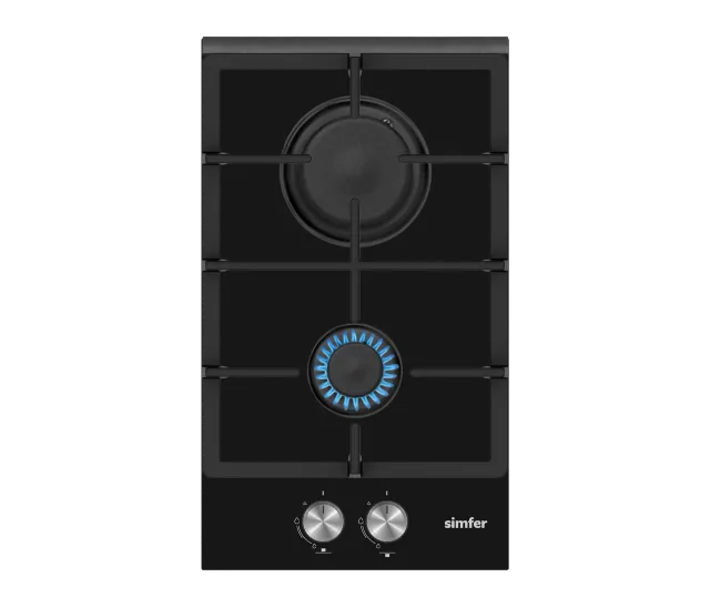 Simfer | Hob | H3.201.TGRSP | Gas on glass | Number of burners/cooking zones 2 | Rotary knobs | Black