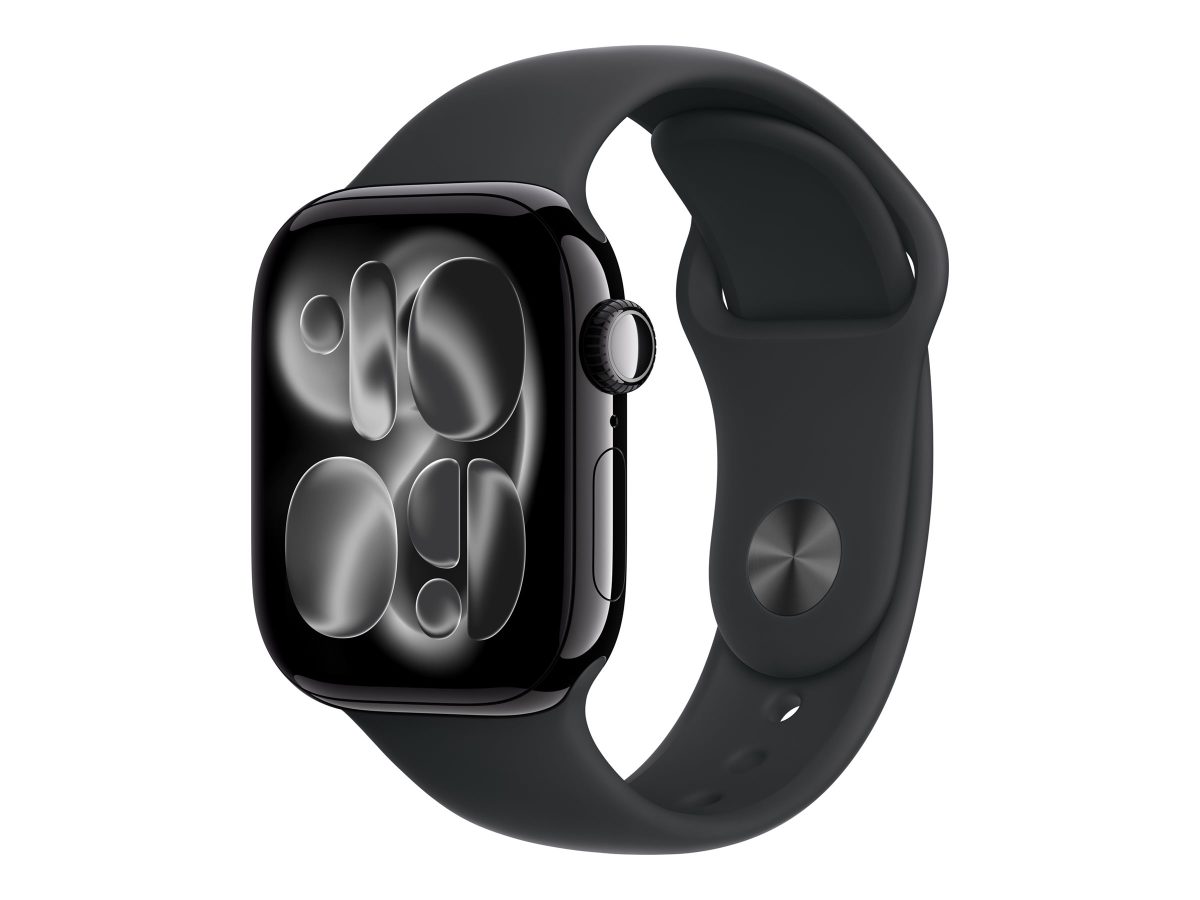Apple Watch Series 11 GPS + Cellular 42mm Jet Black Aluminium Case with Black Sport Band - M/L, Apple