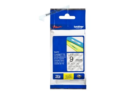TZe-121 Laminated Tape, Black on Clear, TZe, 8 m, 9 cm