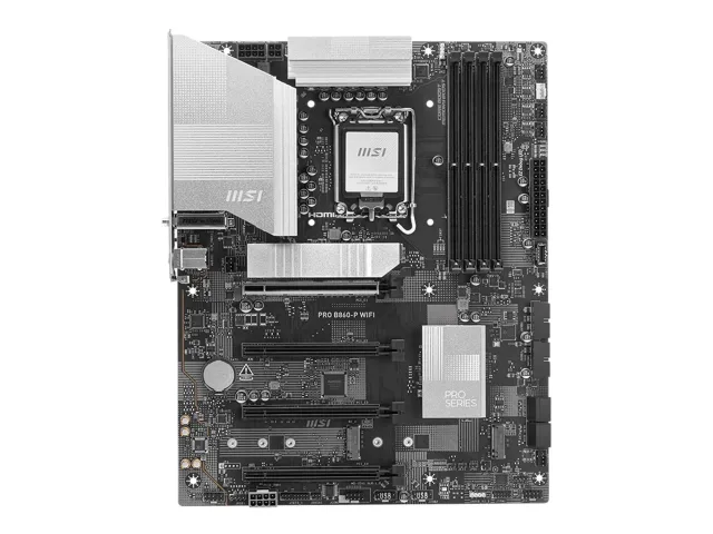 MSI PRO B860-P WIFI | Processor family Intel | Processor socket LGA1851 | DDR5 | Supported hard disk drive interfaces SATA, M.2 | Number of SATA connectors 4