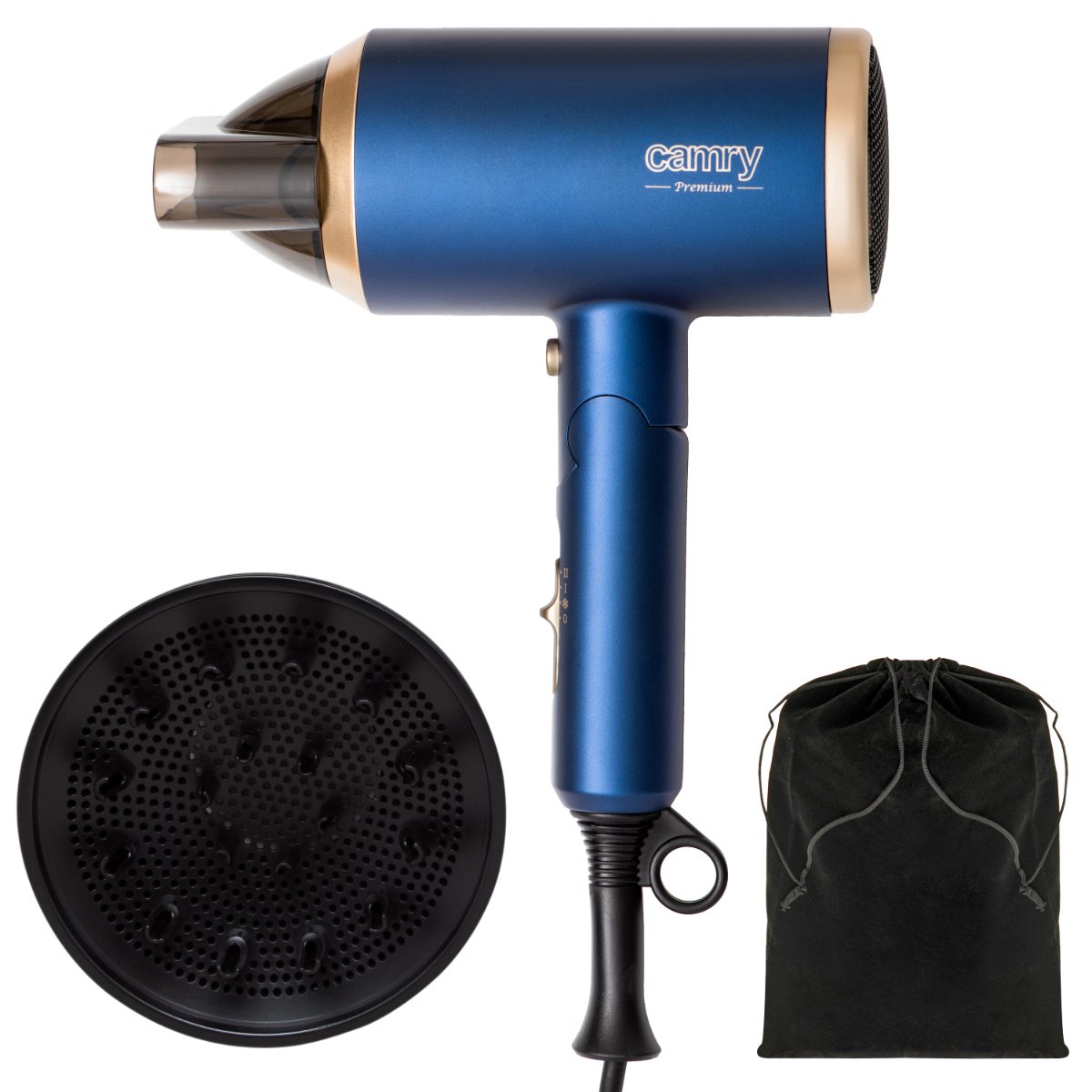 Hair Dryer, CR 2268, 1800 W, Number of temperature settings 2, Ionic function, Diffuser nozzle, Blue/Gold