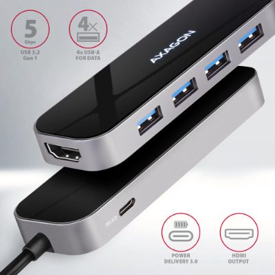 AXAGON SuperSpeed USB-C Combo 6in1 Hub, HMC-6H4A