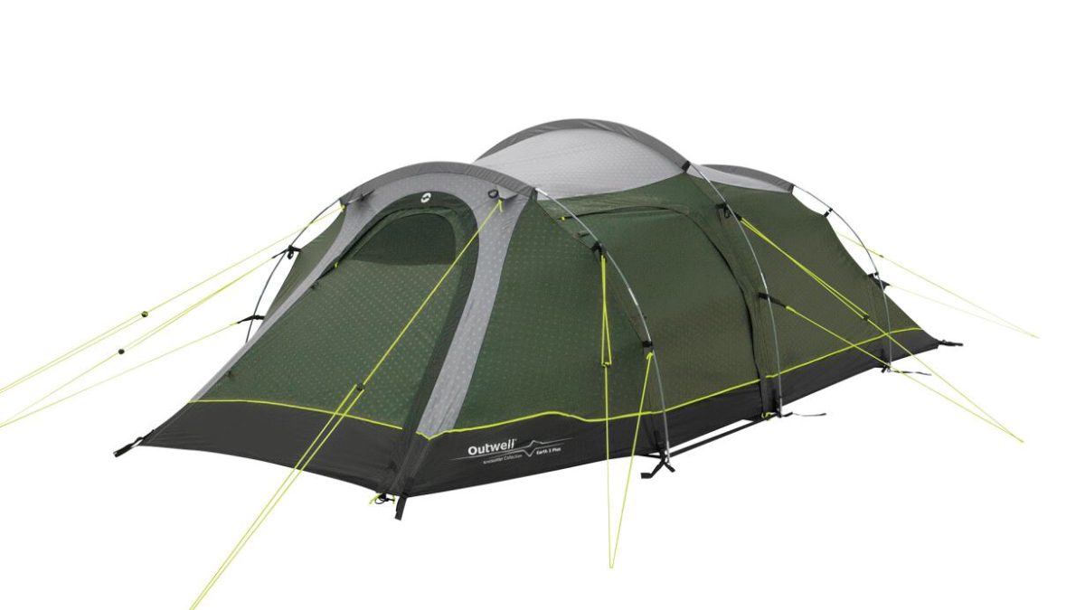 Outwell Two Room Tunnel Tent, Earth 3 Plus, 3 person(s), Green