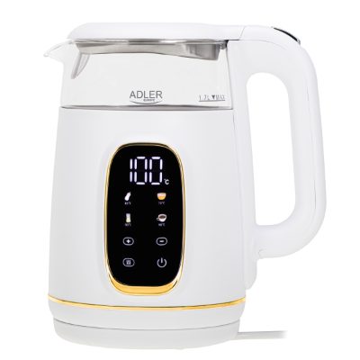 Adler Kettle with LED Display, AD 1305, Electric, 2200 W, 1.7 L, Plastic, 360° rotational base, White/Gold