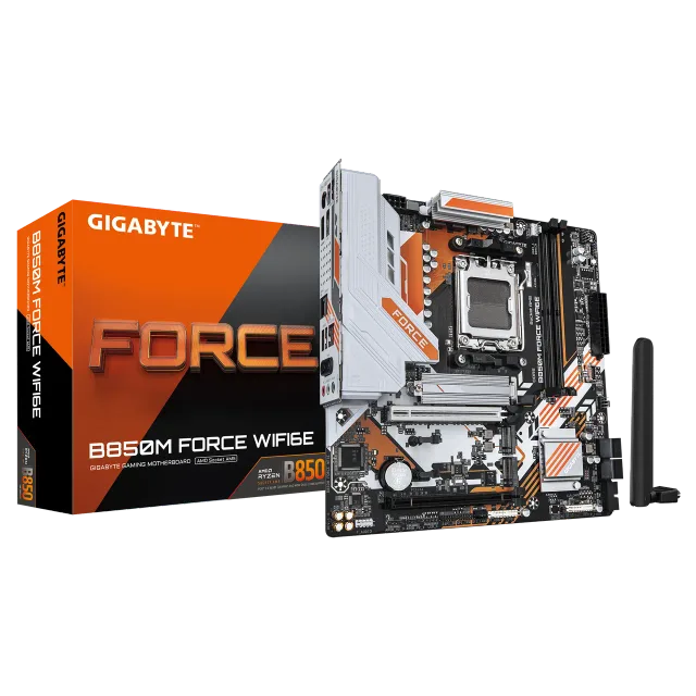 Gigabyte B850M FORCE WIFI6E (rev. 1.0) | Processor family AMD | Processor socket AM5 | DDR5 | Supported hard disk drive interfaces SATA, M.2 | Number of SATA connectors 4