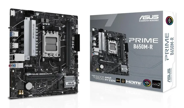 Mainboard|ASUS|AMD B650|SAM5|Micro-ATX|Memory DDR5|Memory slots 2|1xPCI-Express 4.0 1x|2xPCI-Express 4.0 16x|2xM.2|1xHDMI|4xUSB 2.0|2xUSB 3.2|1xRJ45|3xAudio port|PRIMEB650M-R