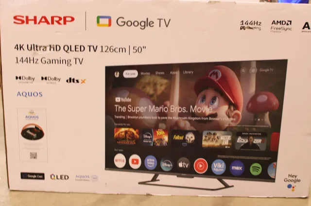 SALE OUT. Sharp 50HR7265E 50" (126cm) QLED 144Hz 4K Ultra HD Google TV, Dolby Vision, Dolby Atmos, Central Stand | SALE OUT. Sharp 50HR7265E | 50 | Smart TV | Google TV | Black | DAMAGED PACKAGING, SCRATCHED ON THE SCREEN