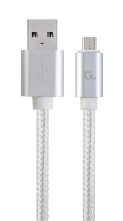 Cablexpert Cotton Braided Micro-USB Cable with Metal Connectors, 1.8 m, Silver Color, Blister, Cablexpert