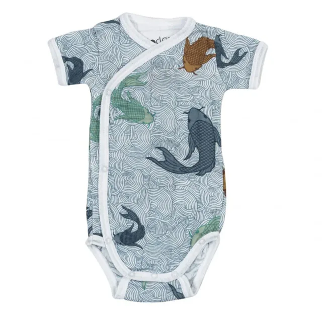 Lodger Romper Empire Fish kokvilnas bodijs ar īsām piedurknēm, Dusty turqoise, 68 cm