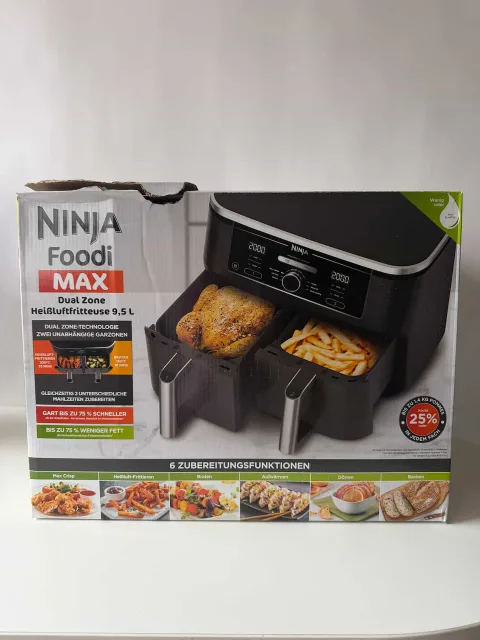 Prece ar Bojātu iepakojumu- Ninja Dual karstā gaisa katls , 9.5l, 2470W, melns