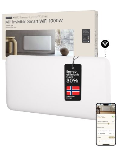 Mill Invisible Smart WiFi Heater, PA1000WIFI4, Panel Heater, 1000 W, Suitable for rooms up to 12-16 m², White, IPX4