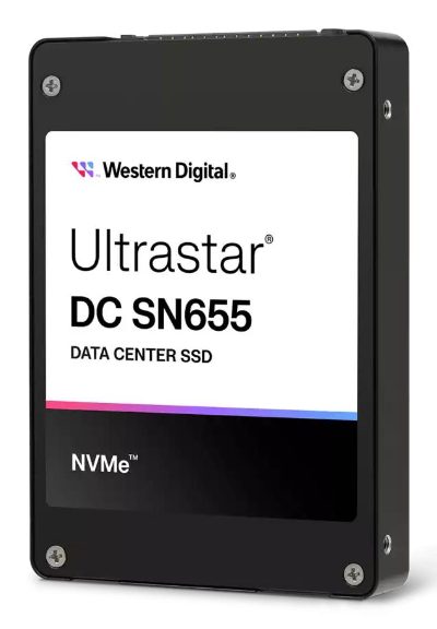 SSD, WESTERN DIGITAL, SSD series Ultrastar DC SN655, 3.84TB, PCIe Gen4, NVMe, NAND flash technology TLC, Write speed 2600 MBytes/sec, Read speed 6800 MBytes/sec, Form Factor U.3, MTBF 25000000 hours, 0TS2461