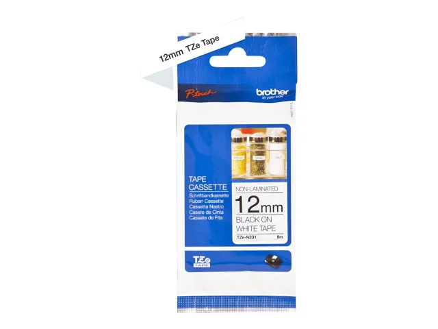 Brother TZe-N231 Labelling Tape Cassette – Black on White, 12mm wide, 8m long | Brother | Brother | 8 m | 1.2 x 800 cm