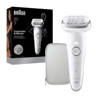 Braun Epilator, Silk-épil 9 SES9-000, Operating time (max) 50 min, Number of power levels 2, Wet & Dry, White/Silver