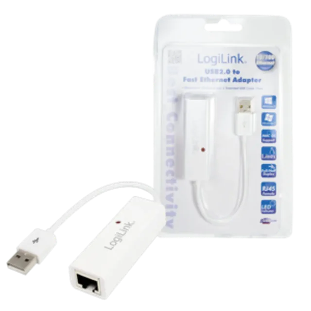 Logilink | Fast Ethernet USB 2.0 to RJ45 Adapter: | 0.115 m | White | USB-A to RJ45