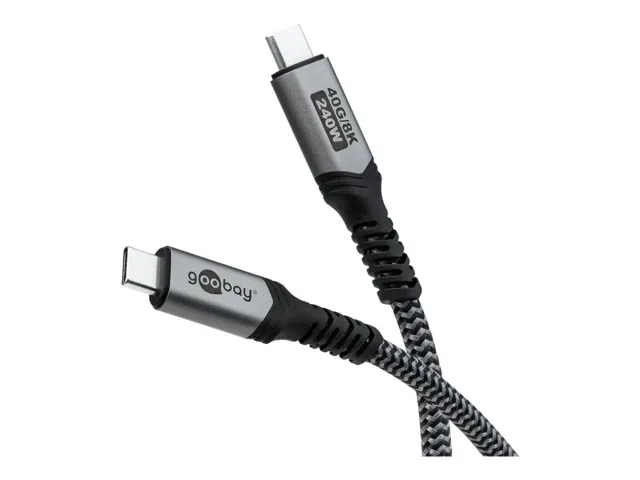 Goobay | USB-C Cable with Textile Sheath, USB4, 240 W, 40 Gbit/s, Power Delivery, 0.5 m, Black/Grey | 74210