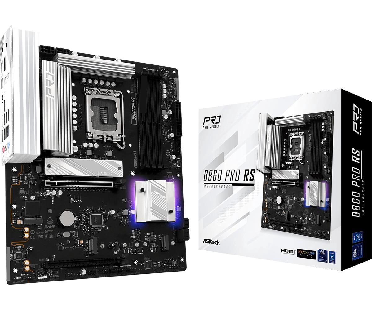 Mainboard, ASROCK, Intel B860 Express, LGA1851, ATX, Memory DDR5, Memory slots 4, 1xPCI-Express 4.0 16x, 1xPCI-Express 5.0 16x, 1xM.2, 1xHDMI, 1xDisplayPort, 1xAudio-In, 1xAudio-Out, 1xMicrophone, 2xUSB 2.0, 6xUSB 3.2, 1xUSB-C, 1xRJ45, B860PRORS