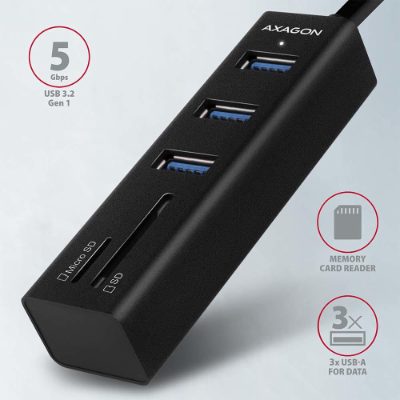 AXAGON SuperSpeed USB-A Hub and Card Reader, HMA-CR3A