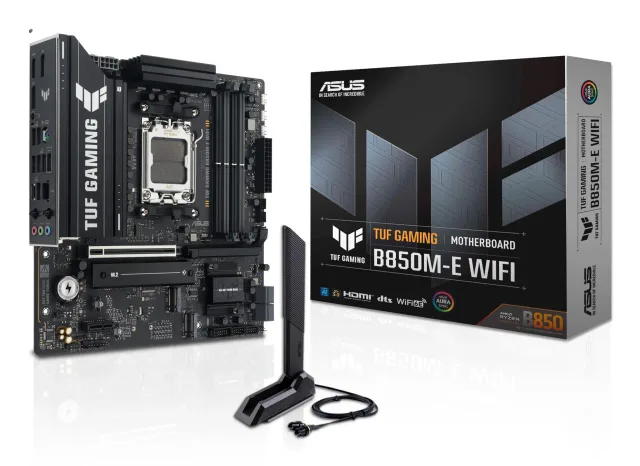 Mainboard|ASUS|AMD B850|SAM5|Micro-ATX|Memory DDR5|Memory slots 4|1xPCI-Express 4.0 1x|1xPCI-Express 4.0 16x|1xPCI-Express 5.0 16x|3xM.2|1xHDMI|2xDisplayPort|4xUSB 2.0|2xUSB 3.2|2xUSB-C|1xPS/2|1xRJ45|3xAudio port|TUFGAMINGB850M-EWIFI