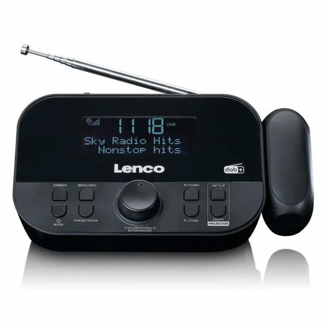 Lenco radio pulkstenis ar projekciju, melns