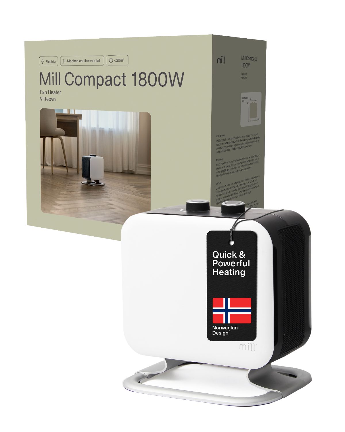 Heater, CUS1800MECWA, Fan heater, 1800 W, Number of power levels 2, Suitable for rooms up to 10-30 m², White