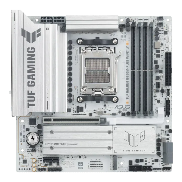 Asus TUF GAMING B850M-PLUS WIFI7 W | Processor family AMD | Processor socket AM5 | DDR5 | Supported hard disk drive interfaces SATA, M.2 | Number of SATA connectors 4