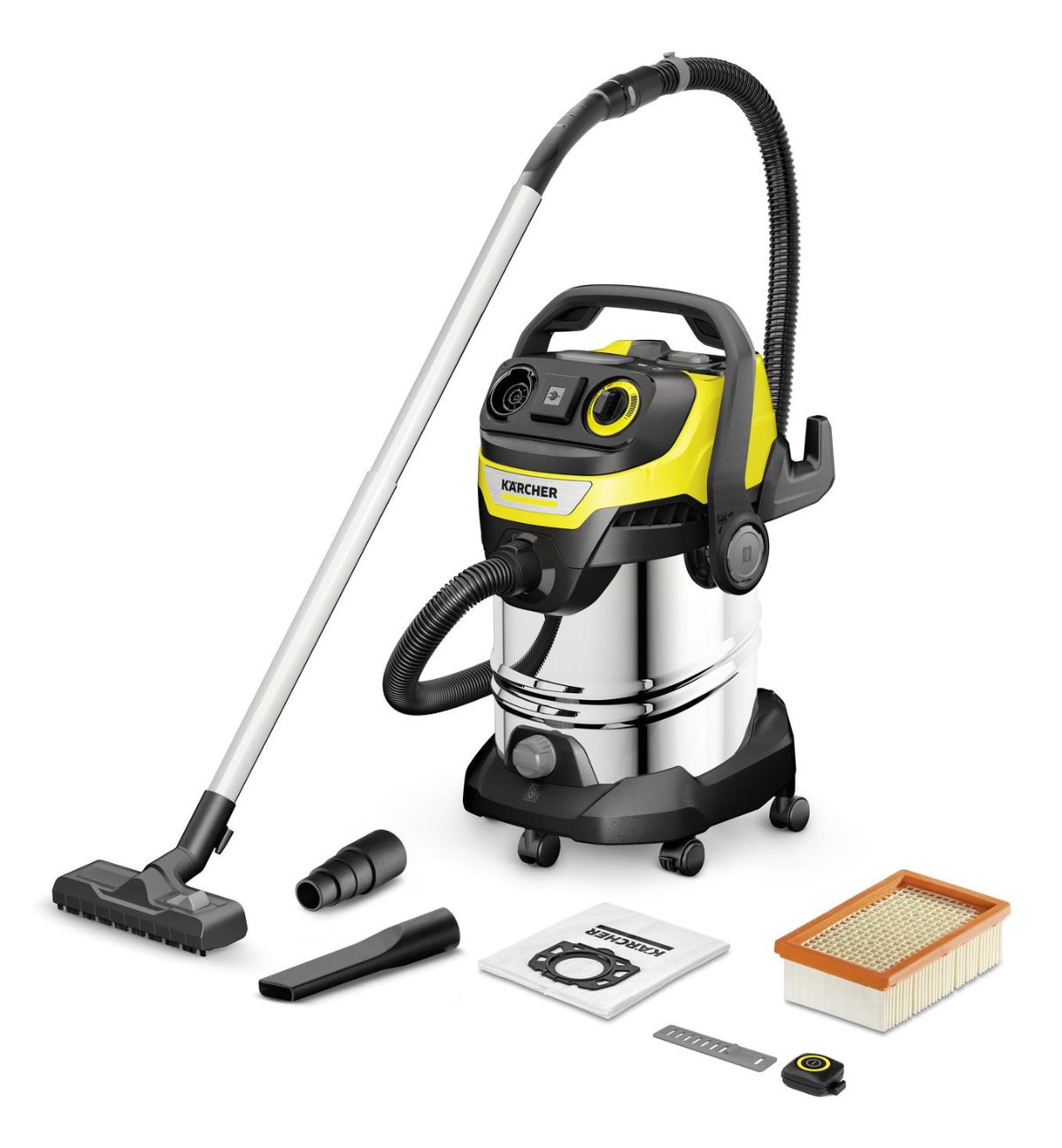 Vacuum Cleaner, KARCHER, Suction power 315 AW, Dust capacity 30 L, Drum vacuum, Cleaning type Dry&wet, Dust container Bagless, Colour Black/Yellow/Silver, 1.628-385.0
