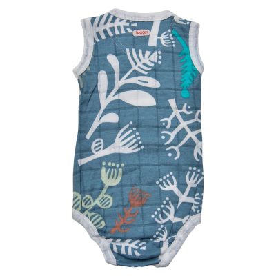 Lodger Romper Botanimal kokvilnas bodijs bez piedurknēm, Ocean, 68 cm
