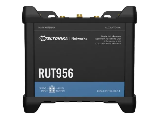 Teltonika | Industrial Router | RUT956 | 802.11n | 10/100 Mbit/s | Ethernet LAN (RJ-45) ports 4 | Mesh Support No | MU-MiMO No | 2G/3G/4G | Antenna type 	2 x SMA for LTE, 2 x RP-SMA for WiFi, 1 x SMA for GNSS | 1x USB 2.0