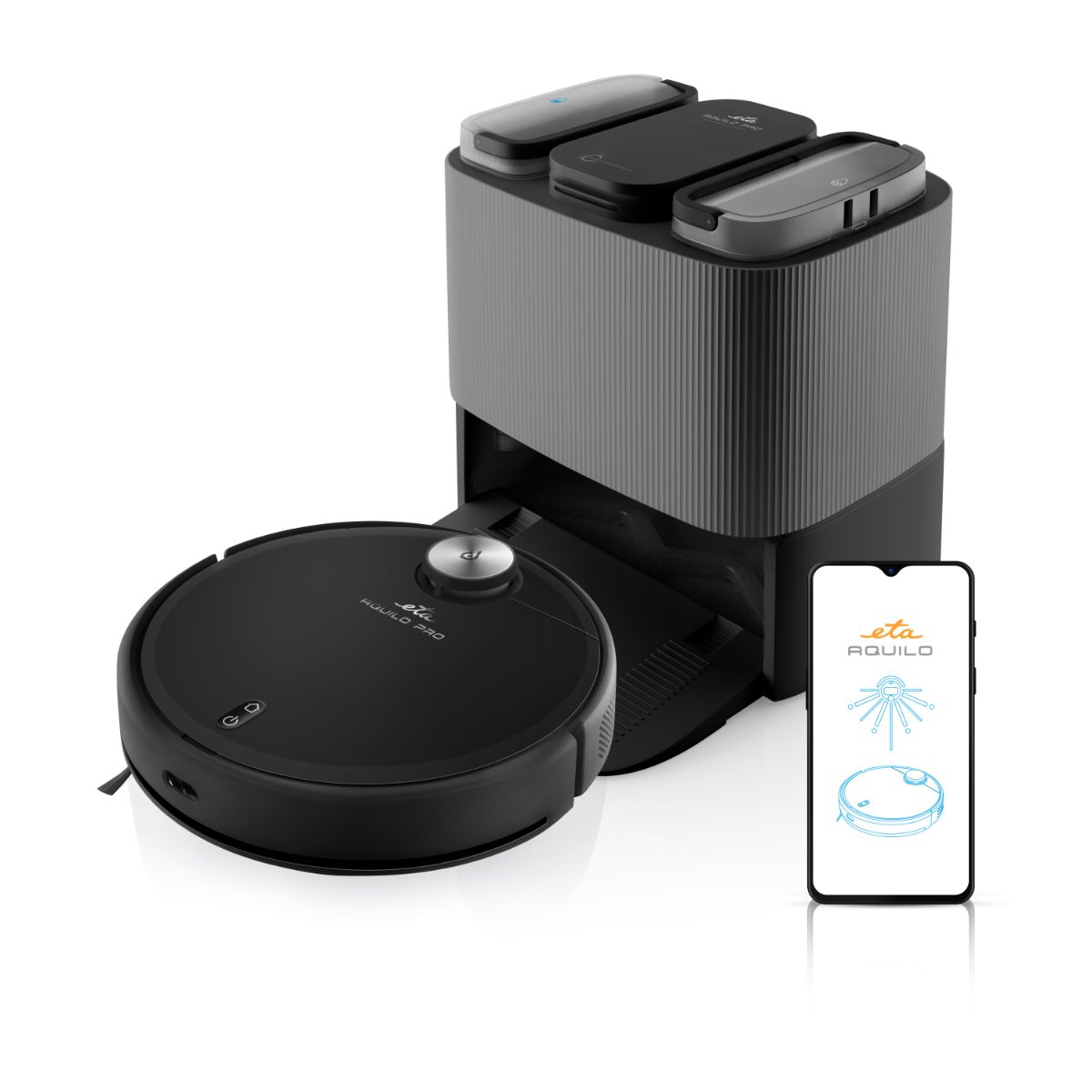 Robotic Vacuum Cleaner, ETA724390000 Aquilo PRO, Wet&Dry, Operating time (max) 180 min, Li-ion, 5200 mAh, Dust capacity 2.5 L, 4000 Pa, Black