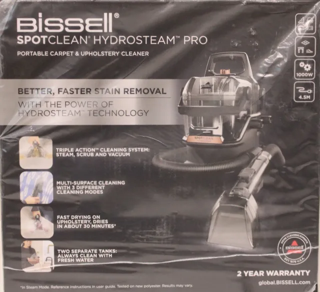 SALE OUT. SALE OUT. Bissell | Portable Carpet and Upholstery Cleaner | SpotClean HydroSteam Pro | Corded operating | Washing function | 1000 W | - V | Black | Warranty 24 month(s) | DEMO