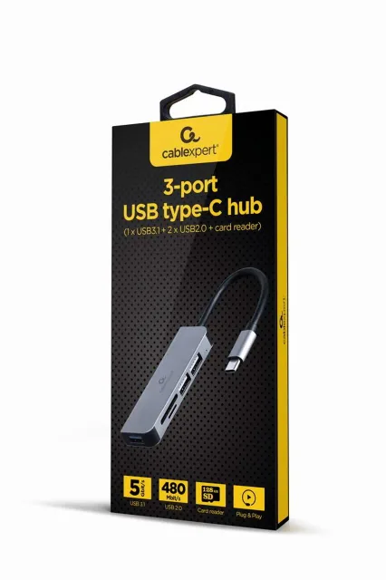 I/O HUB USB-C 3PORT+CR/UHB-CM-CRU3P1U2P2-01 GEMBIRD