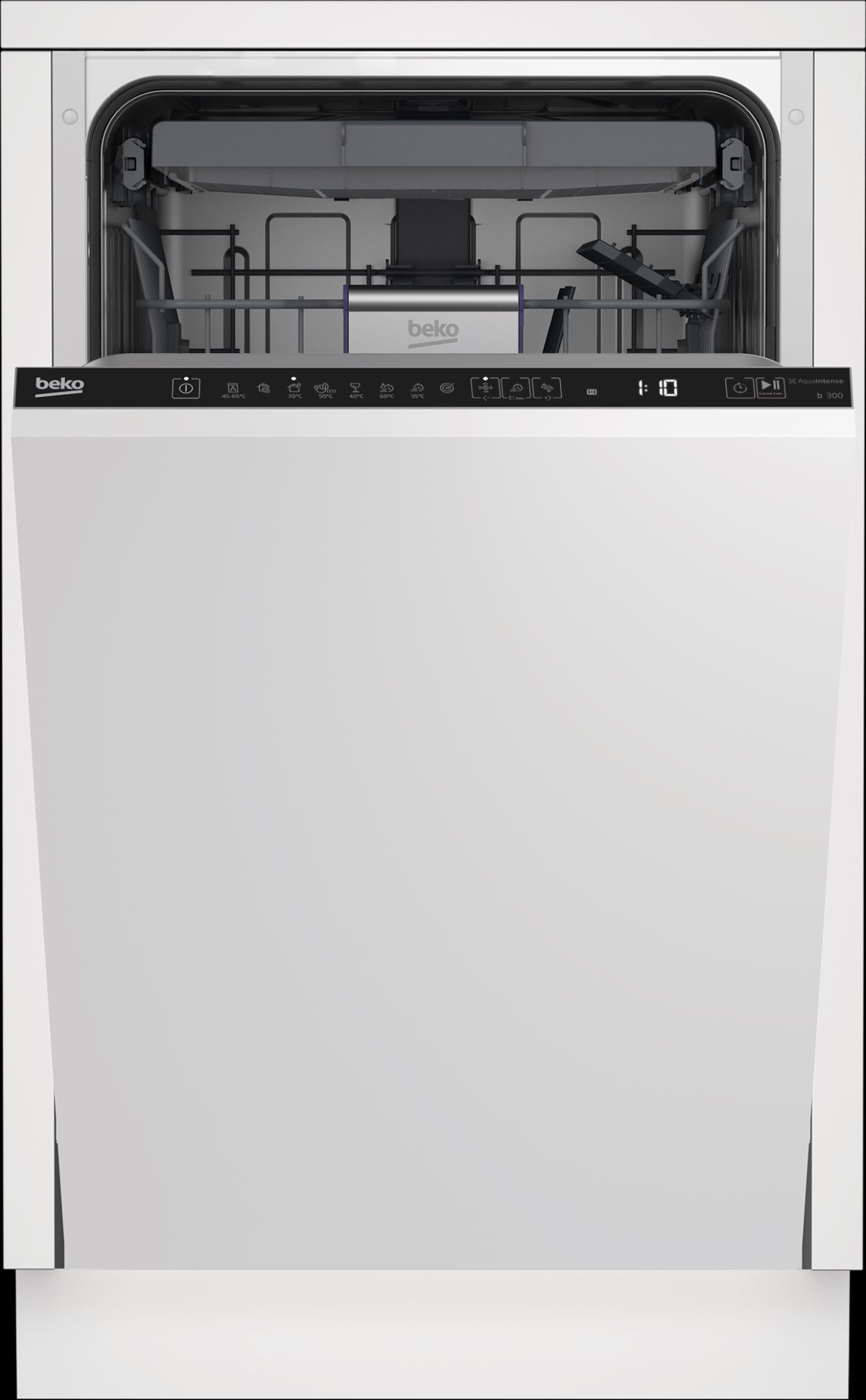 BEKO Dishwasher, DIS46120, Built-in, Width 45 cm, Number of place settings 11, Number of programs 6, Energy efficiency class E, Display, White