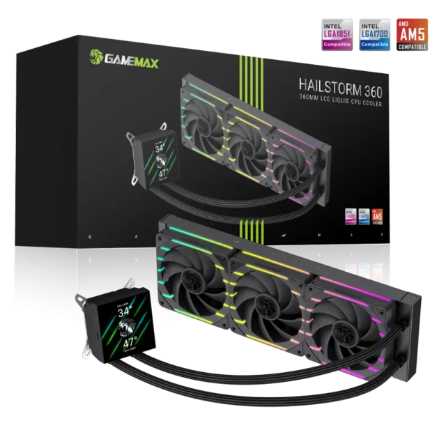 Gamemax CPU Liquid Cooler | HAILSTORM 360 LCD BK | Black