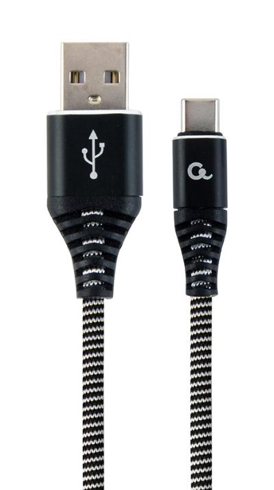 Premium cotton braided Type-C USB charging and data cable, 1 m, CC-USB2B-AMCM-1M-BW