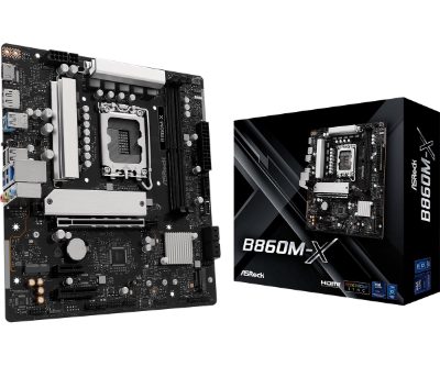 Mainboard, ASROCK, Intel B860 Express, LGA1851, Micro-ATX, Memory DDR5, Memory slots 2, 1xPCI-Express 4.0 1x, 1xPCI-Express 4.0 4x, 1xPCI-Express 4.0 16x, 1xM.2, 1xHDMI, 1xDisplayPort, 1xAudio-In, 1xAudio-Out, 1xMicrophone, 2xUSB 2.0, 3xUSB 3.2, 1xUSB-C, 1xRJ45, B860M-X