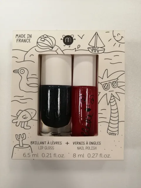 Nailmatic Kids bērnu nagu laka CASPER - melna &amp; bērnu lūpu spīdums ROLLCERISE - ķiršu, HOLIDAYS
