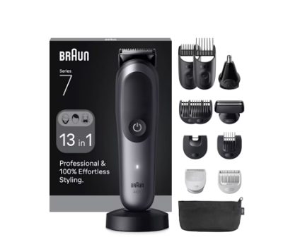 Braun 13in1 Grooming Kit, All-in-One Series 7 AIO7560, Cordless, Number of length steps 14, Black/Grey