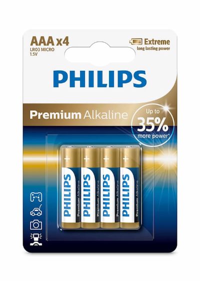 PHILIPS baterijas Premium Alkaline (iepakojumā 4 gab), AAA