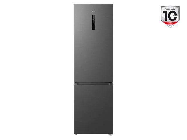 TCL Refrigerator | RC382BXC0EU | Energy efficiency class C | Free standing | Combi | Height 203 cm | No Frost system | Fridge net capacity 265 L | Freezer net capacity 117 L | Display | 35 dB | Inox